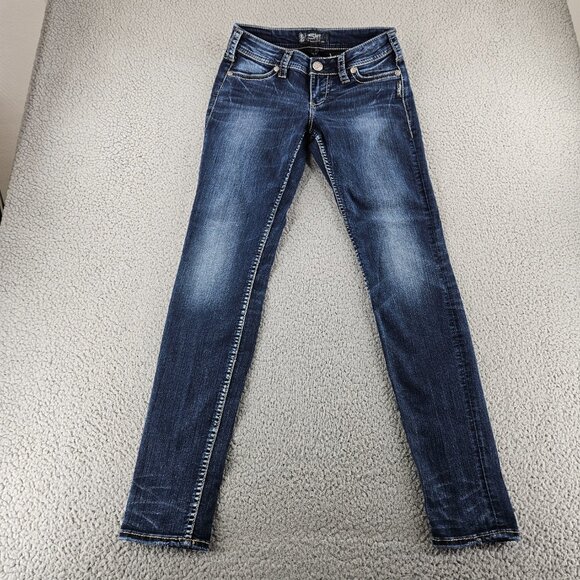 Silver Jeans Womens 26 (28x30) Blue Mod Rise Suki Super Skinny Embroidered - Picture 1 of 16